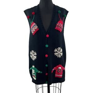 VINTAGE Marisa Christina Black Cardigan Sweater Snowflake Ugly Christmas Size 3X